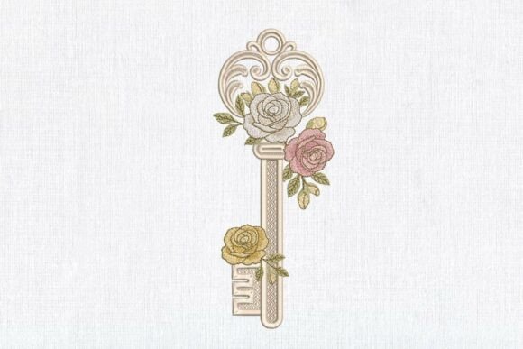 Floral Key Rose Wedding Valentine: A Romantic Embroidery Design for Your Shop